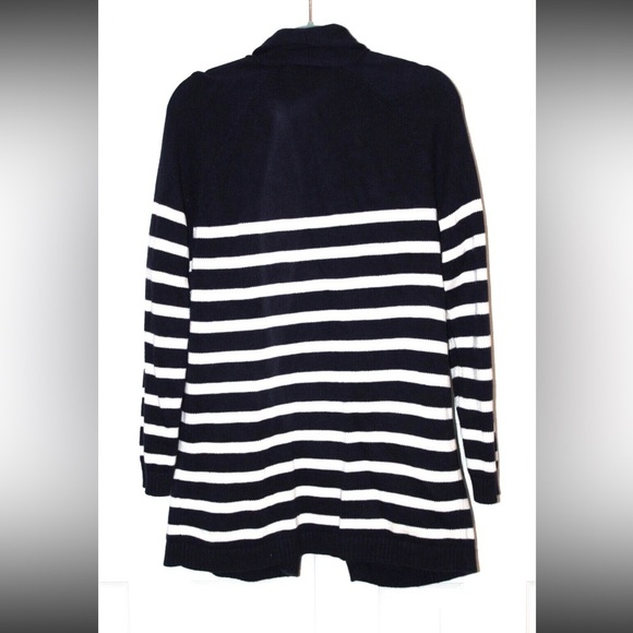 Talbots Navy Blue & White Striped Open-Front Cardigan Sweater Women's Sz Small P - Picture 5 of 9